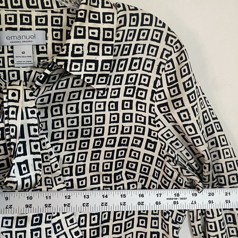 Vintage Emmanuel Ungaro Silk Blouse L Tie Abstract Geometrical Classic Office - Picture 5 of 7